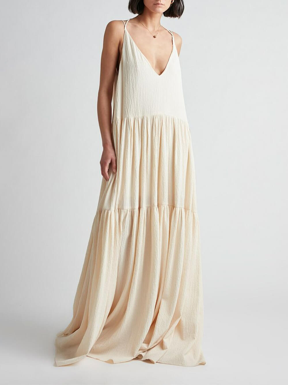 Stella - Elegant Resort Deep V-Neckline Strappy Maxi Dress