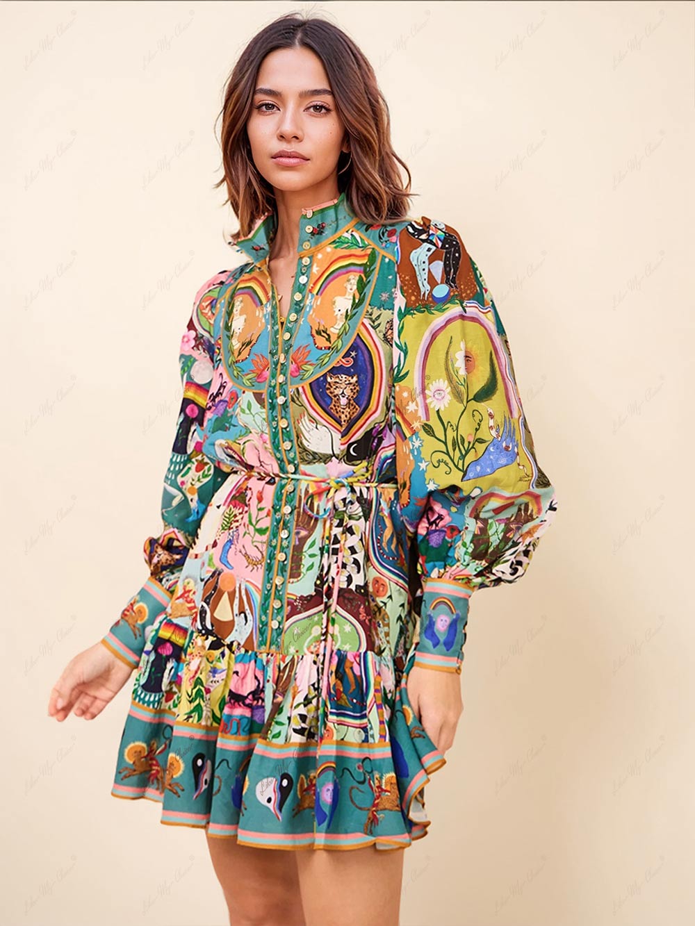 Rory - Graffiti Casual Evergreen Printing Mini Dress