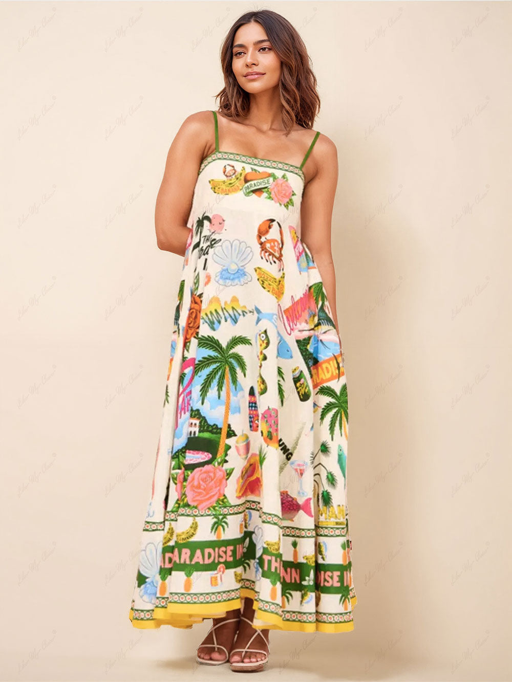 Kleo - Unique Print Smocked Back Pocket Maxi Dress