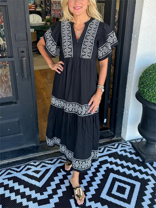 Elondra - Boho Dress with Soft V-neck line