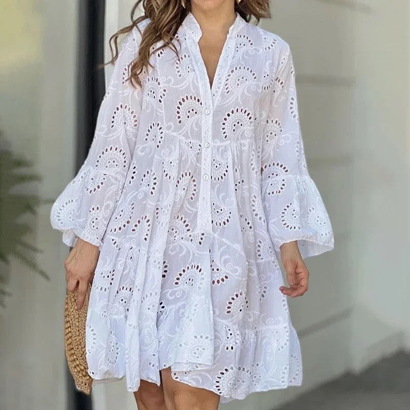 Jas - V Neck Embroidery Dress