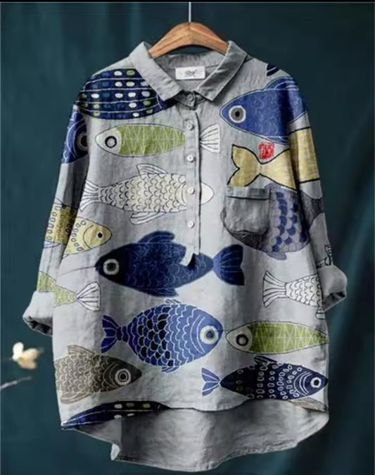 Azura - Vintage Fish Art Print Shirt