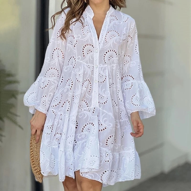 Jas - V Neck Embroidery Dress