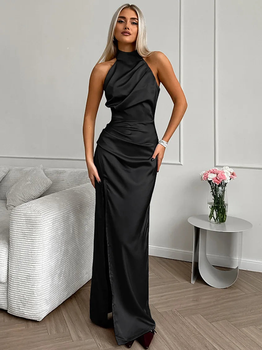 Camille - Halter-neck Slit Maxi Dress