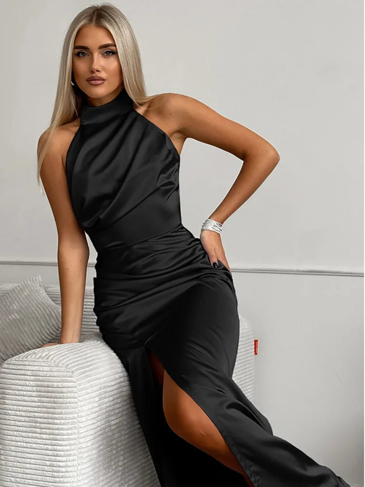 Camille - Halter-neck Slit Maxi Dress