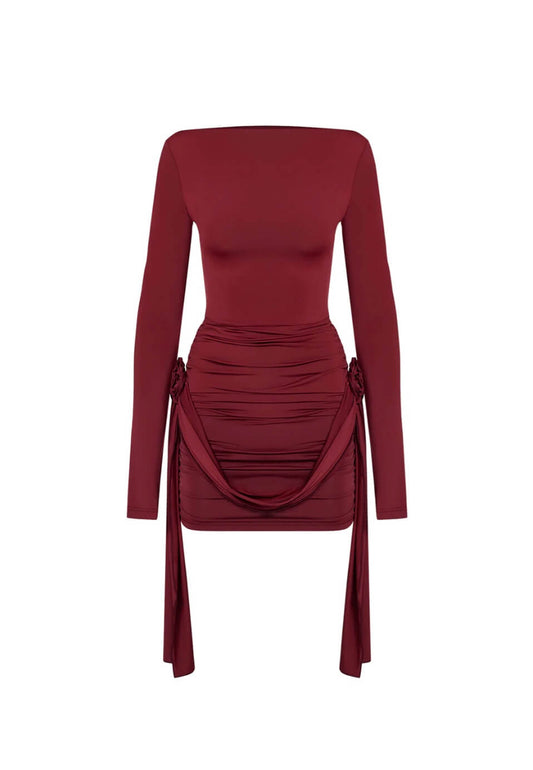 Ilyssia - Boat-Neck Mini Garnet Dress