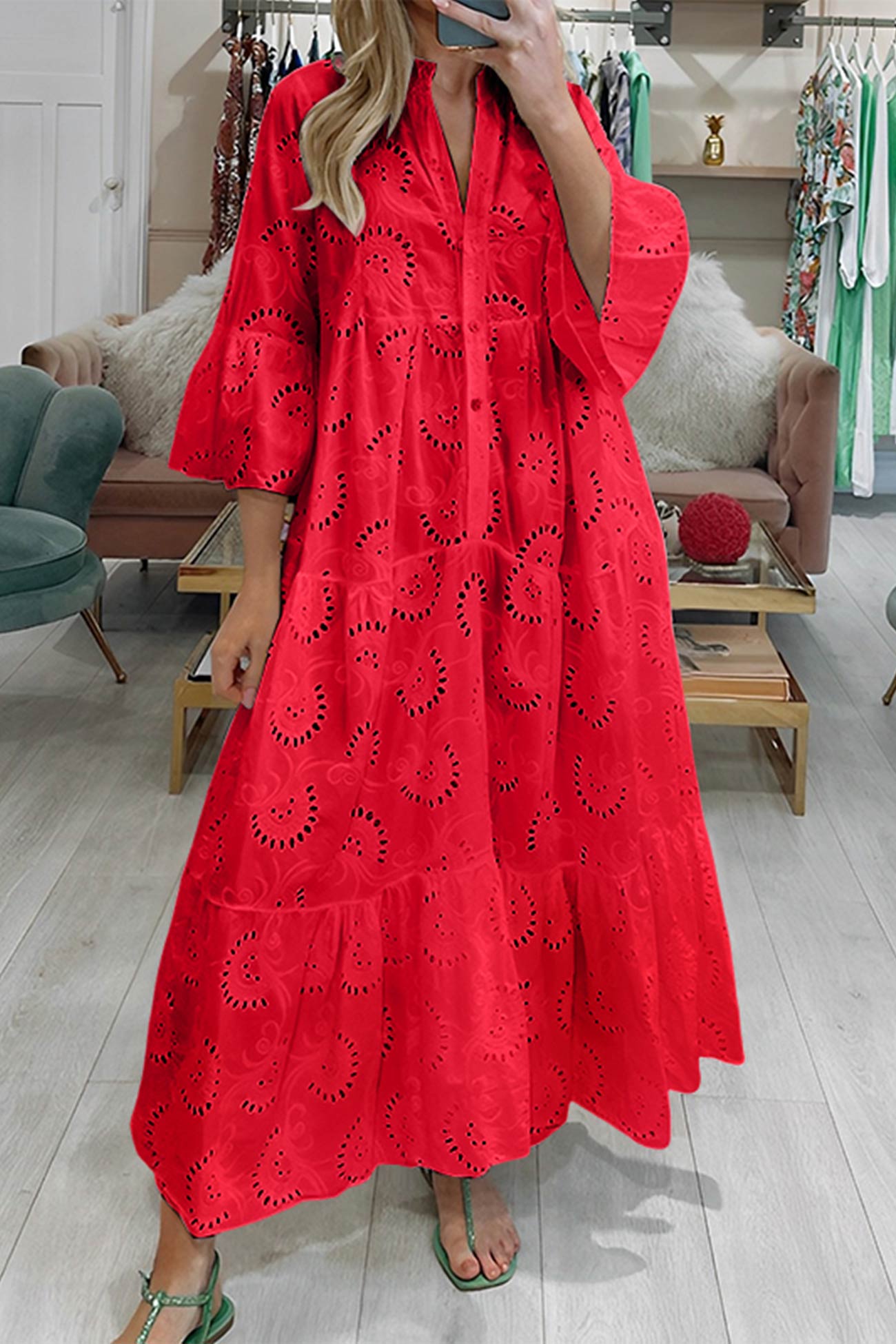 Yasmin - V Neck Embroidery Dress