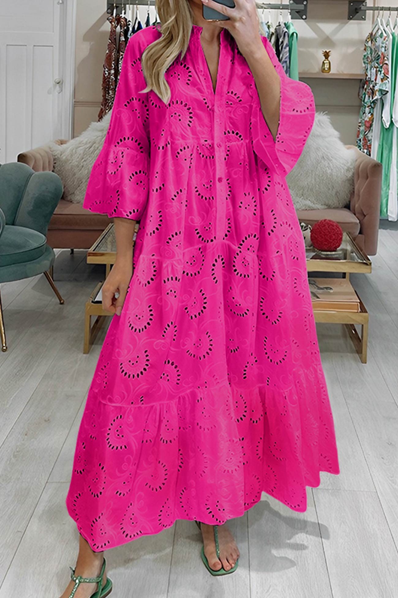 Yasmin - V Neck Embroidery Dress