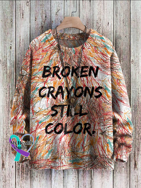 Broken Crayons Still Color Print Casual Knit Pullover Sweater