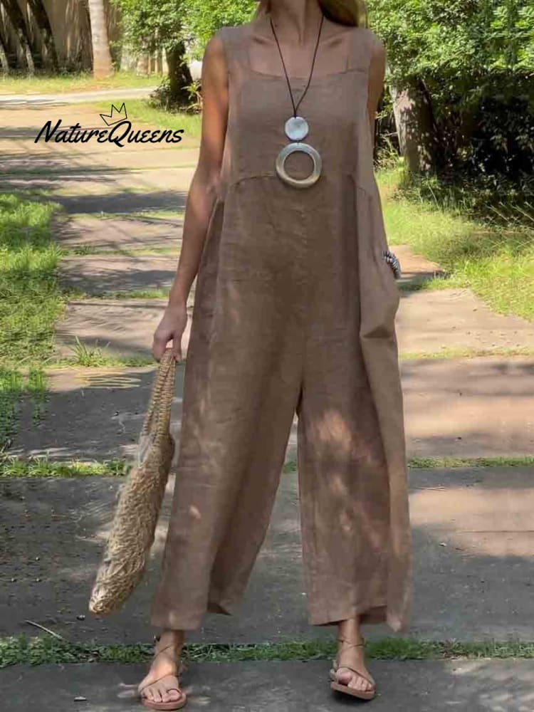 RENE™ | WOMEN'S CASUAL COTTON LINEN JUMPSUIT