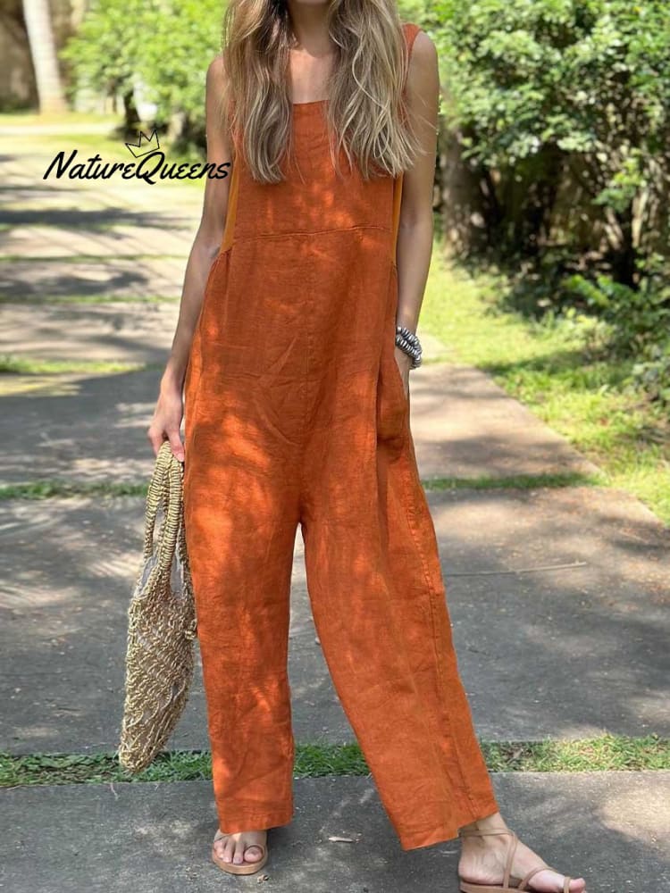 RENE™ | WOMEN'S CASUAL COTTON LINEN JUMPSUIT