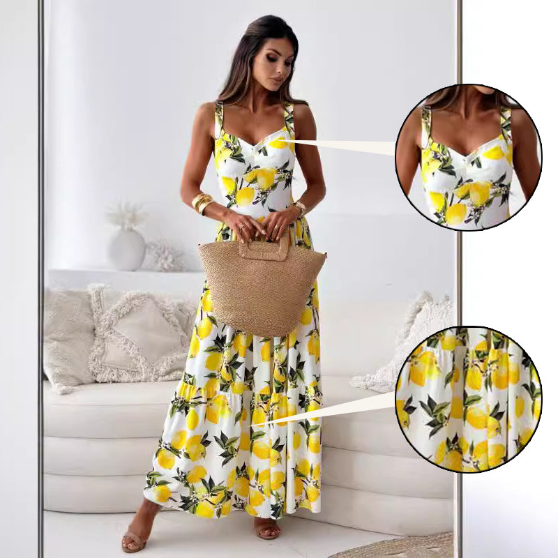 CARO™ | WOWEN'S ELEGANT LEMON PRINT DRESS