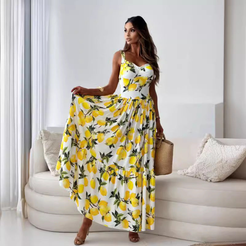 CARO™ | WOWEN'S ELEGANT LEMON PRINT DRESS